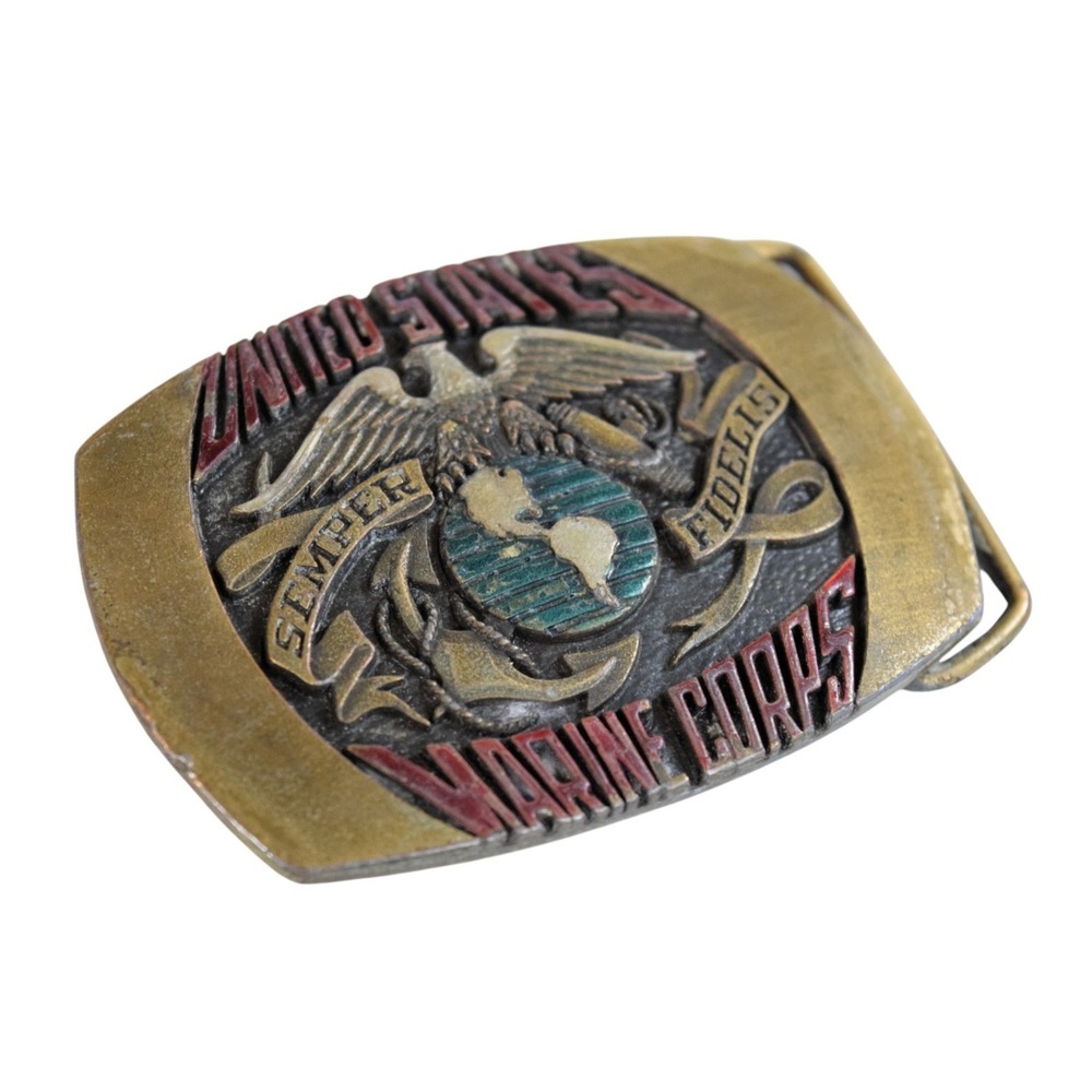 USMC Marine Corps 1980 Indiana Metal Craft Brass Belt Buckle Semper Fi - XR-87 - Picture 2 of 6